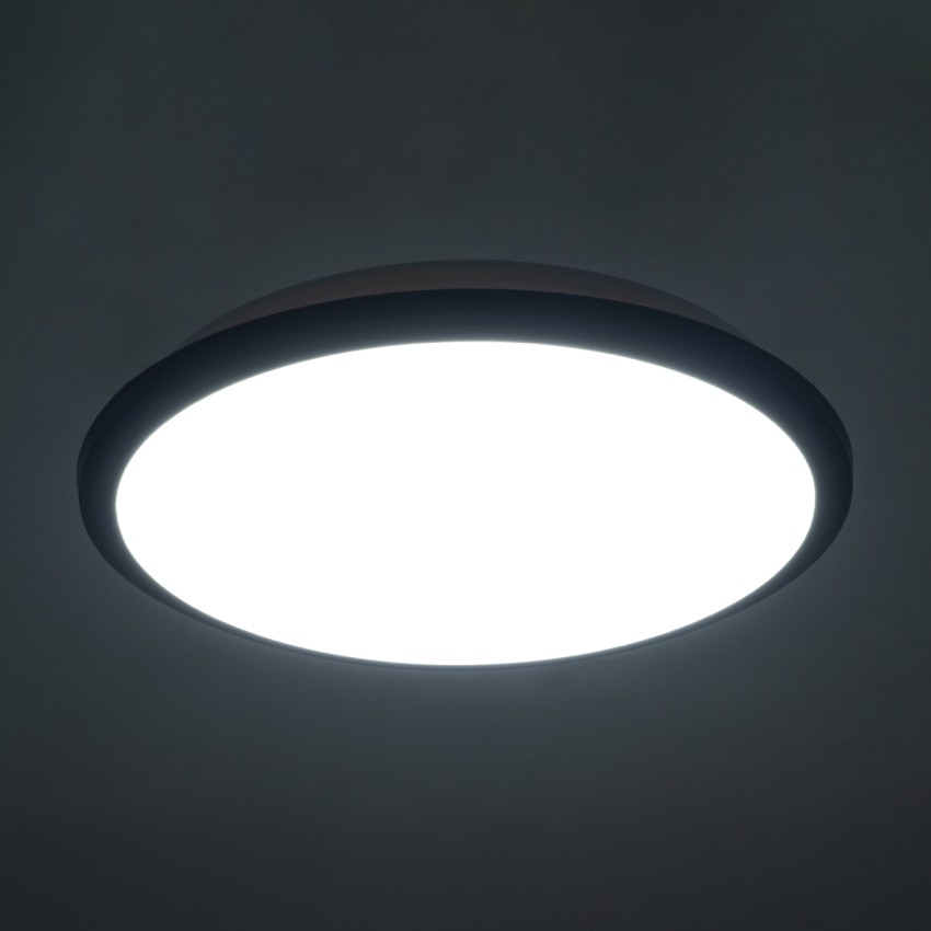 GLOBOSTAR® TUFFIN  Φωτιστικό Πλαφονιέρα Οροφής LED 24W 2760lm 120° AC 220-240V Αδιάβροχο IP54 Ψυχρό Λευκό 6000K - Lumileds SMD Chip - Μαύρο Ματ & Λευκό Γαλακτερό - Μ30 x Π30 x Υ6.5cm