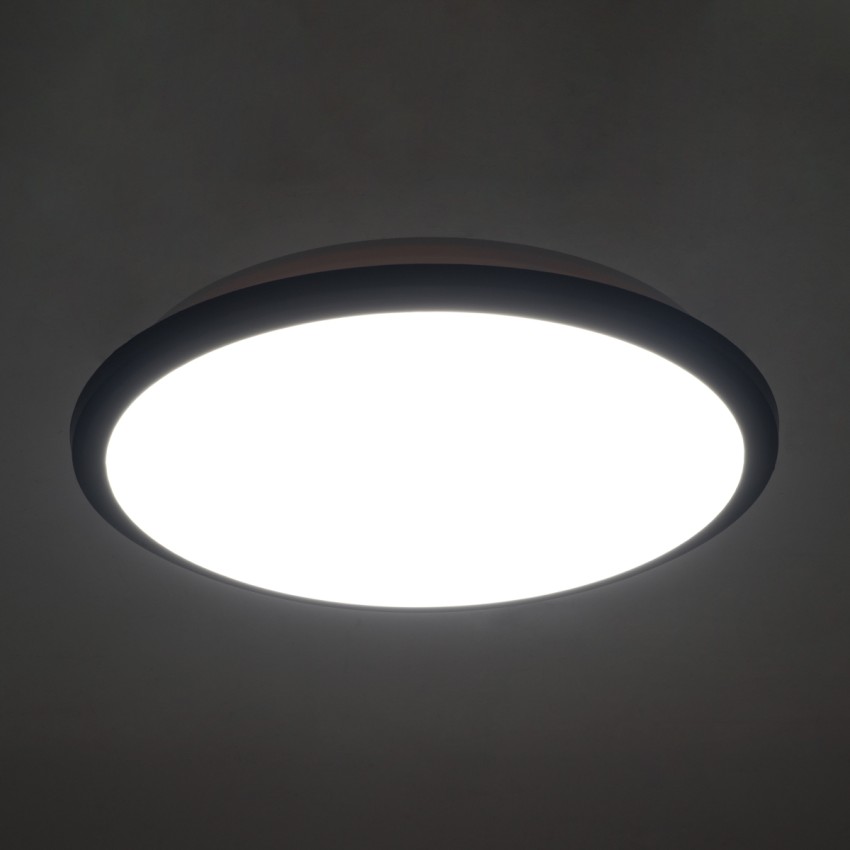 GLOBOSTAR® TUFFIN  Φωτιστικό Πλαφονιέρα Οροφής LED 24W 2640lm 120° AC 220-240V Αδιάβροχο IP54 Φυσικό Λευκό 4500K - Lumileds SMD Chip - Μαύρο Ματ & Λευκό Γαλακτερό - Μ30 x Π30 x Υ6.5cm