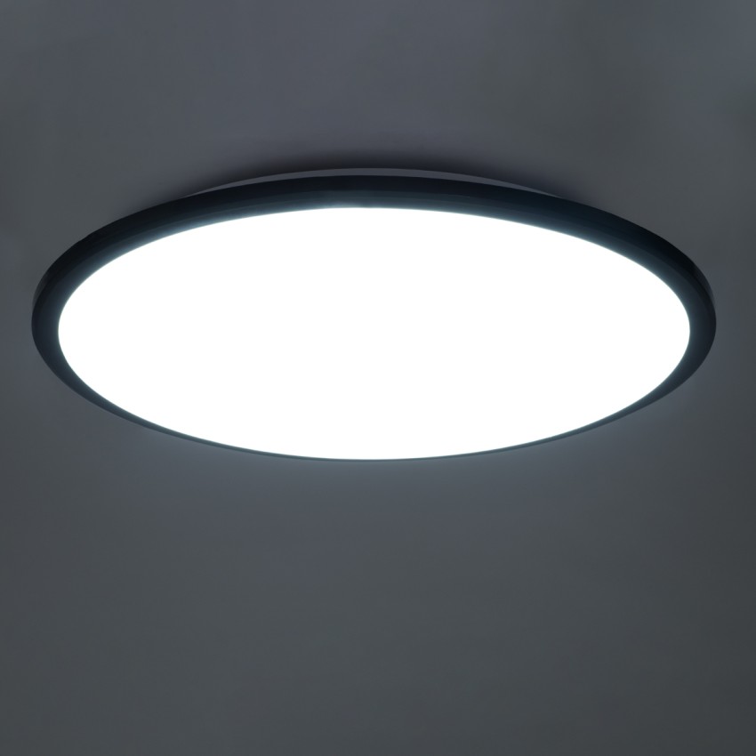 GLOBOSTAR® TUFFIN  Φωτιστικό Πλαφονιέρα Οροφής LED 36W 4140lm 120° AC 220-240V Αδιάβροχο IP54 Ψυχρό Λευκό 6000K - Lumileds SMD Chip - Μαύρο Ματ & Λευκό Γαλακτερό - Μ48 x Π48 x Υ6.5cm