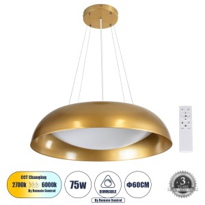 ANATOLIA  Κρεμαστή Πλαφονιέρα Οροφής LED CCT 75W 8625lm 120° AC 220-240V - Εναλλαγή Φωτισμού μέσω Τηλεχειριστηρίου All In One Ψυχρό 6000k+Φυσικό 4500k+Θερμό 2700k Dimmable Φ60cm - Χρυσό ANATOLIA  Κρεμαστή Πλαφονιέρα Οροφής LED CCT 75W 8625lm 120° AC 220-240V - Εναλλαγή Φωτισμού μέσω Τηλεχειριστηρίου All In One Ψυχρό 6000k+Φυσικό 4500k+Θερμό 2700k Dimmable Φ60cm - Χρυσό