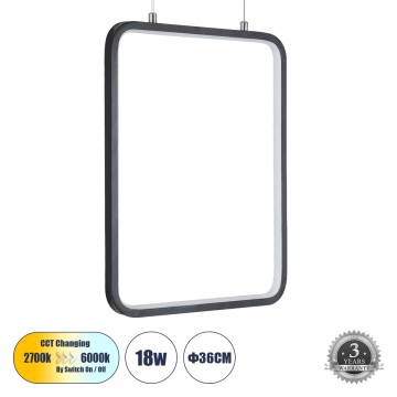 NEROBA  Κρεμαστό Φωτιστικό Οροφής Linear Design LED CCT 18W 1980lm 360° AC 220-240V - Εναλλαγή Φωτισμού μέσω Διακόπτη On/Off All In One Ψυχρό 6000k+Φυσικό 4500k+Θερμό 2700k Μ29 x Π2 x Υ36cm - Μαύρο
