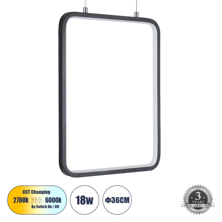 NEROBA  Κρεμαστό Φωτιστικό Οροφής Linear Design LED CCT 18W 1980lm 360° AC 220-240V - Εναλλαγή Φωτισμού μέσω Διακόπτη On/Off All In One Ψυχρό 6000k+Φυσικό 4500k+Θερμό 2700k Μ29 x Π2 x Υ36cm - Μαύρο