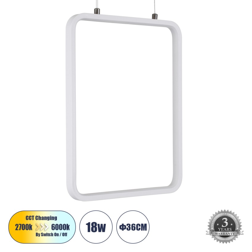 NEROBA  Κρεμαστό Φωτιστικό Οροφής Linear Design LED CCT 18W 1980lm 360° AC 220-240V - Εναλλαγή Φωτισμού μέσω Διακόπτη On/Off All In One Ψυχρό 6000k+Φυσικό 4500k+Θερμό 2700k Μ29 x Π2 x Υ36cm - Λευκό