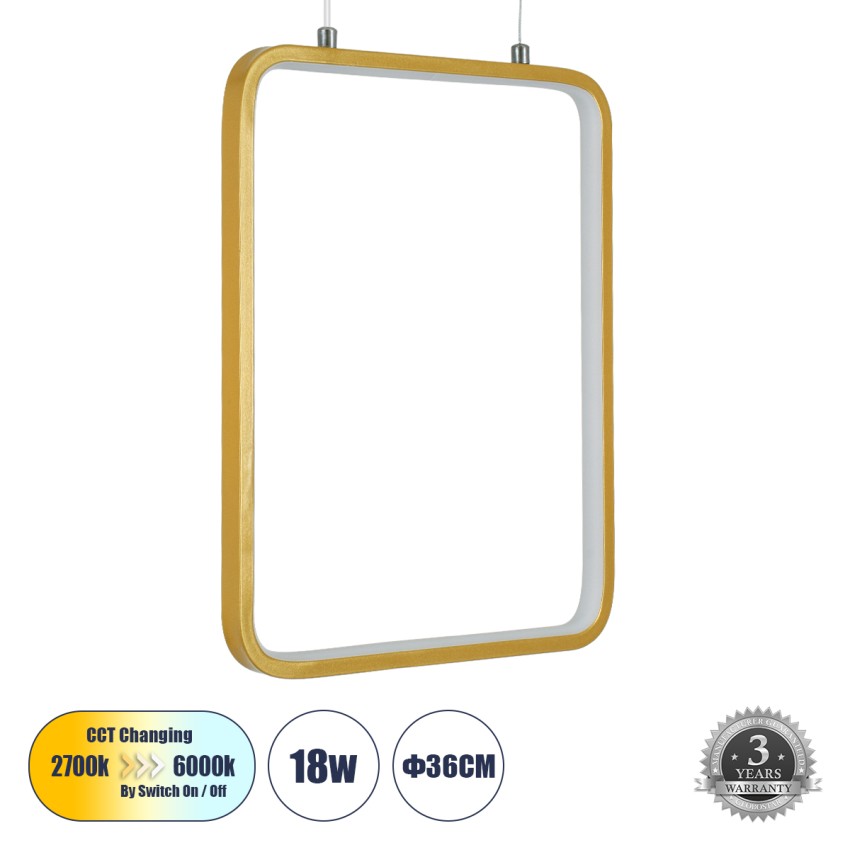 NEROBA  Κρεμαστό Φωτιστικό Οροφής Linear Design LED CCT 18W 1980lm 360° AC 220-240V - Εναλλαγή Φωτισμού μέσω Διακόπτη On/Off All In One Ψυχρό 6000k+Φυσικό 4500k+Θερμό 2700k Μ29 x Π2 x Υ36cm - Χρυσό Βούρτσας