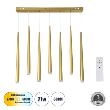 TEARS  Κρεμαστό Φωτιστικό Οροφής Design LED CCT 21W 2310lm 180° AC 220-240V - Εναλλαγή Φωτισμού μέσω Τηλεχειριστηρίου All In One Ψυχρό 6000k+Φυσικό 4500k+Θερμό 2700k Dimmable Μ70 x Π3.2 x Υ60cm - Χρυσό Βούρτσας