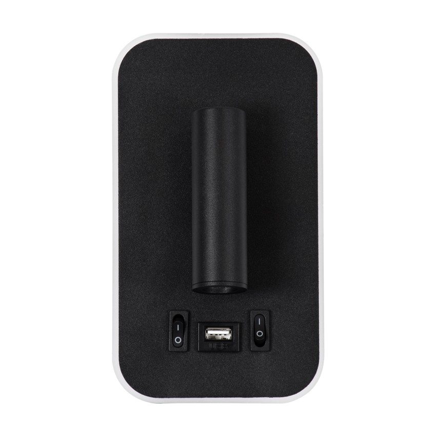 GLOBOSTAR® LADY-O  Μοντέρνο Φωτιστικό Τοίχου - Απλίκα Ξενοδοχείου Reading Light με Φορτιστή USB 3A LED 10W 1000lm 36° & 360° AC 220-240V IP20 Φυσικό Λευκό 4500K - Bridgelux COB Chip & TÜV SÜD Driver - Μαύρο Ματ - Μ10.5 x Π10 x Υ18.5cm