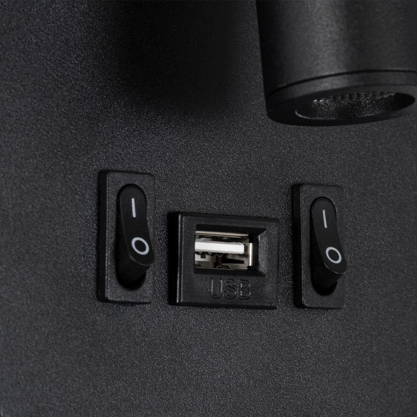 GLOBOSTAR® LADY-O  Μοντέρνο Φωτιστικό Τοίχου - Απλίκα Ξενοδοχείου Reading Light με Φορτιστή USB 3A LED 10W 1000lm 36° & 360° AC 220-240V IP20 Φυσικό Λευκό 4500K - Bridgelux COB Chip & TÜV SÜD Driver - Μαύρο Ματ - Μ10.5 x Π10 x Υ18.5cm