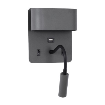GLOBOSTAR® IBIS  Μοντέρνο Φωτιστικό Τοίχου - Απλίκα Ξενοδοχείου Reading Light με Φορτιστή USB 3A LED 10W 1100lm 36° & 360° AC 220-240V IP20 Φυσικό Λευκό 4500K - Bridgelux COB Chip & TÜV SÜD Driver - Γκρι Ανθρακί Ματ - Μ10 x Π6.1 x Υ18cm