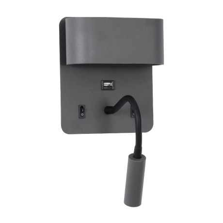 GLOBOSTAR® IBIS  Μοντέρνο Φωτιστικό Τοίχου - Απλίκα Ξενοδοχείου Reading Light με Φορτιστή USB 3A LED 10W 1100lm 36° & 360° AC 220-240V IP20 Φυσικό Λευκό 4500K - Bridgelux COB Chip & TÜV SÜD Driver - Γκρι Ανθρακί Ματ - Μ10 x Π6.1 x Υ18cm