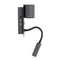 GLOBOSTAR® IBIS  Μοντέρνο Φωτιστικό Τοίχου - Απλίκα Ξενοδοχείου Reading Light με Φορτιστή USB 3A LED 10W 1100lm 36° & 360° AC 220-240V IP20 Φυσικό Λευκό 4500K - Bridgelux COB Chip & TÜV SÜD Driver - Γκρι Ανθρακί Ματ - Μ10 x Π6.1 x Υ18cm