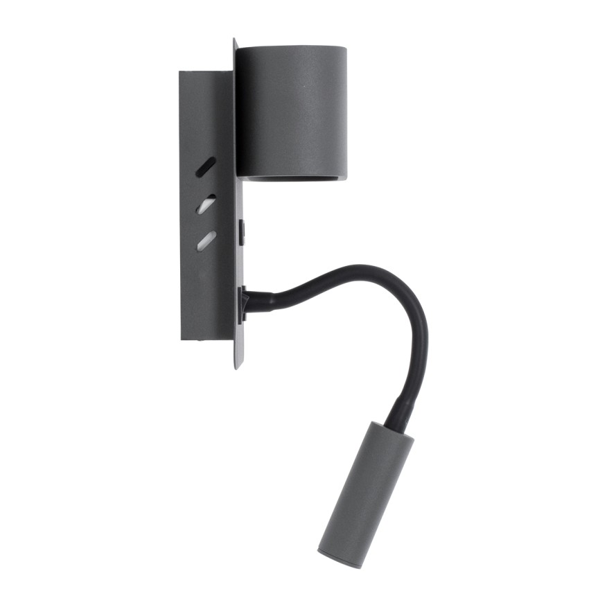 GLOBOSTAR® IBIS  Μοντέρνο Φωτιστικό Τοίχου - Απλίκα Ξενοδοχείου Reading Light με Φορτιστή USB 3A LED 10W 1100lm 36° & 360° AC 220-240V IP20 Φυσικό Λευκό 4500K - Bridgelux COB Chip & TÜV SÜD Driver - Γκρι Ανθρακί Ματ - Μ10 x Π6.1 x Υ18cm