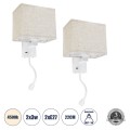 ROULETTE-S  Μοντέρνο Φωτιστικό Τοίχου - Απλίκα Ξενοδοχείου Bed Side LED 3W 360lm & 1 x E27 36° & 360° AC 220-240V - Reading Up/Down Light - Φορτιστής USB 3A - Μ17 x Π20 x Υ37cm - Φυσικό Λευκό 4500K - Λευκό με Μπεζ Καπέλο - Σετ 2 Τεμαχίων