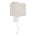 ROULETTE-S  Μοντέρνο Φωτιστικό Τοίχου - Απλίκα Ξενοδοχείου Bed Side LED 3W 360lm & 1 x E27 36° & 360° AC 220-240V - Reading Up/Down Light - Φορτιστής USB 3A - Μ17 x Π20 x Υ37cm - Φυσικό Λευκό 4500K - Λευκό με Μπεζ Καπέλο - Σετ 2 Τεμαχίων