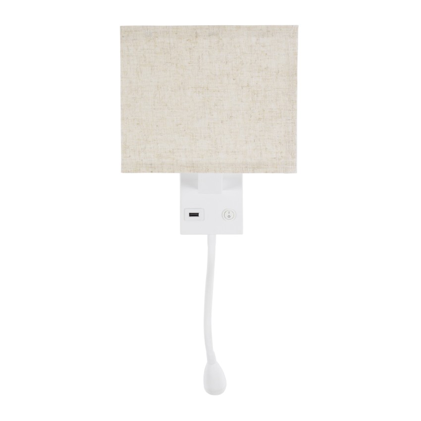 ROULETTE-S  Μοντέρνο Φωτιστικό Τοίχου - Απλίκα Ξενοδοχείου Bed Side LED 3W 360lm & 1 x E27 36° & 360° AC 220-240V - Reading Up/Down Light - Φορτιστής USB 3A - Μ17 x Π20 x Υ37cm - Φυσικό Λευκό 4500K - Λευκό με Μπεζ Καπέλο - Σετ 2 Τεμαχίων