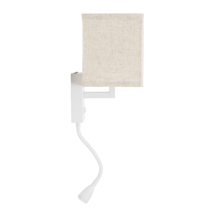 ROULETTE-S  Μοντέρνο Φωτιστικό Τοίχου - Απλίκα Ξενοδοχείου Bed Side LED 3W 360lm & 1 x E27 36° & 360° AC 220-240V - Reading Up/Down Light - Φορτιστής USB 3A - Μ17 x Π20 x Υ37cm - Φυσικό Λευκό 4500K - Λευκό με Μπεζ Καπέλο - Σετ 2 Τεμαχίων