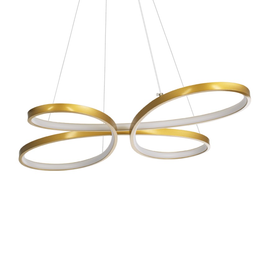 BUTTERFLY  Κρεμαστό Φωτιστικό Οροφής Design LED CCT 75W 8400lm 300° AC 220-240V - Εναλλαγή Φωτισμού μέσω Τηλεχειριστηρίου All In One Ψυχρό 6000k+Φυσικό 4500k+Θερμό 2700k Dimmable Μ71 x Π52 x Υ4cm - Χρυσό Βούρτσας