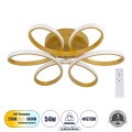 GLOBOSTAR® MARGARET  Μοντέρνο Φωτιστικό Οροφής LED 54W 6210lm 360° AC 220-240V IP20 Ρυθμιζόμενο Λευκό CCT με Χειριστήριο από 2700K έως 6000K Dimmable - Lumileds SMD Chip - Χρυσό Βούρτσας - Μ57 x Π57 x Υ12cm