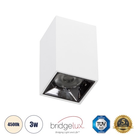 GLOBOSTAR® LUMINAR  Downlight Σποτ LED 3W 420lm 36° AC 220-240V IP20 Φυσικό Λευκό 4500K - Osram SMD Chip & TÜV SÜD Driver - Λευκό Ματ - Μ4.2 x Π4.2 x Υ6.6cm