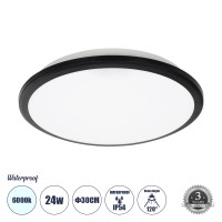 GLOBOSTAR® TUFFIN  Φωτιστικό Πλαφονιέρα Οροφής LED 24W 2760lm 120° AC 220-240V Αδιάβροχο IP54 Ψυχρό Λευκό 6000K - Lumileds SMD Chip - Μαύρο Ματ & Λευκό Γαλακτερό - Μ30 x Π30 x Υ6.5cm
