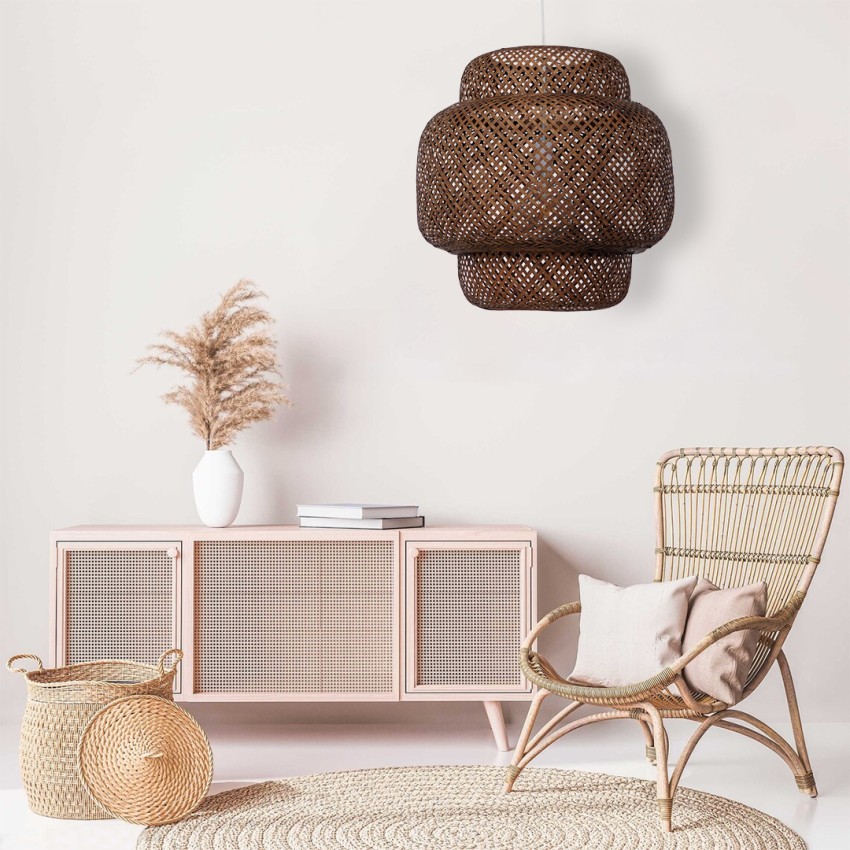 MALDIVES  Boho Κρεμαστό Φωτιστικό Πλέγμα Μονόφωτο 1 x E27 IP20 Καφέ Ξύλο - Μ56 x Π56 x Υ54cm