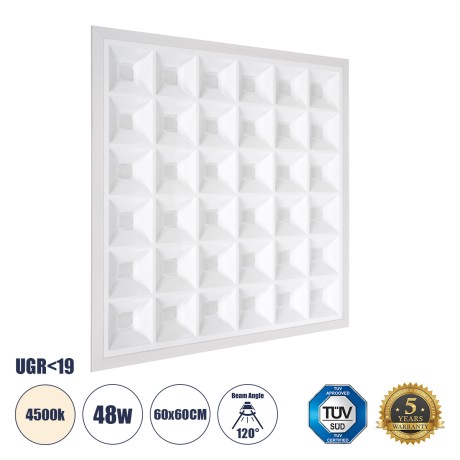 ZEUS  Χωνευτό LED Panel 60x60cm 48W 7200lm 120° CRI≥86Ra UGR<19 Anti-Glare Shield Diffuser AC 220-240V IP44 Μ60 x Π60 x Υ3.3cm - Φυσικό Λευκό 4500K - Bridgelux High Lumen Chips - TÜV Certified Driver