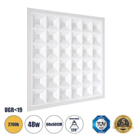 ZEUS  Χωνευτό LED Panel 60x60cm 48W 6960lm 120° CRI≥86Ra UGR<19 Anti-Glare Shield Diffuser AC 220-240V IP44 Μ60 x Π60 x Υ3.3cm - Θερμό Λευκό 2700K - Bridgelux High Lumen Chips - TÜV Certified Driver