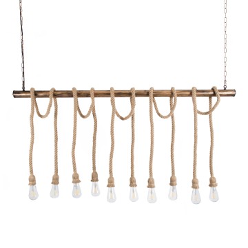 RAILROAD  Vintage Κρεμαστό Φωτιστικό Ράγα Πολύφωτο 10 x E27 IP20 Χάλκινο Μέταλλο με Μπεζ Σχοινί - Μ150 x Π4 x Y62.5cm
