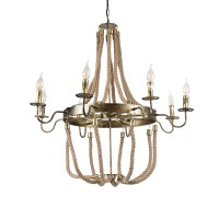 GLOBOSTAR® VICTORIAN  Vintage Κρεμαστό Φωτιστικό Οροφής με Ντουί 8 x E14 AC 220-240V IP20 - Μπρούτζινο Εφέ Σκουριάς & Μπεζ - Μ87 x Π87 x Υ80cm