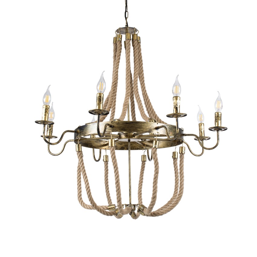 GLOBOSTAR® VICTORIAN  Vintage Κρεμαστό Φωτιστικό Οροφής με Ντουί 8 x E14 AC 220-240V IP20 - Μπρούτζινο Εφέ Σκουριάς & Μπεζ - Μ87 x Π87 x Υ80cm
