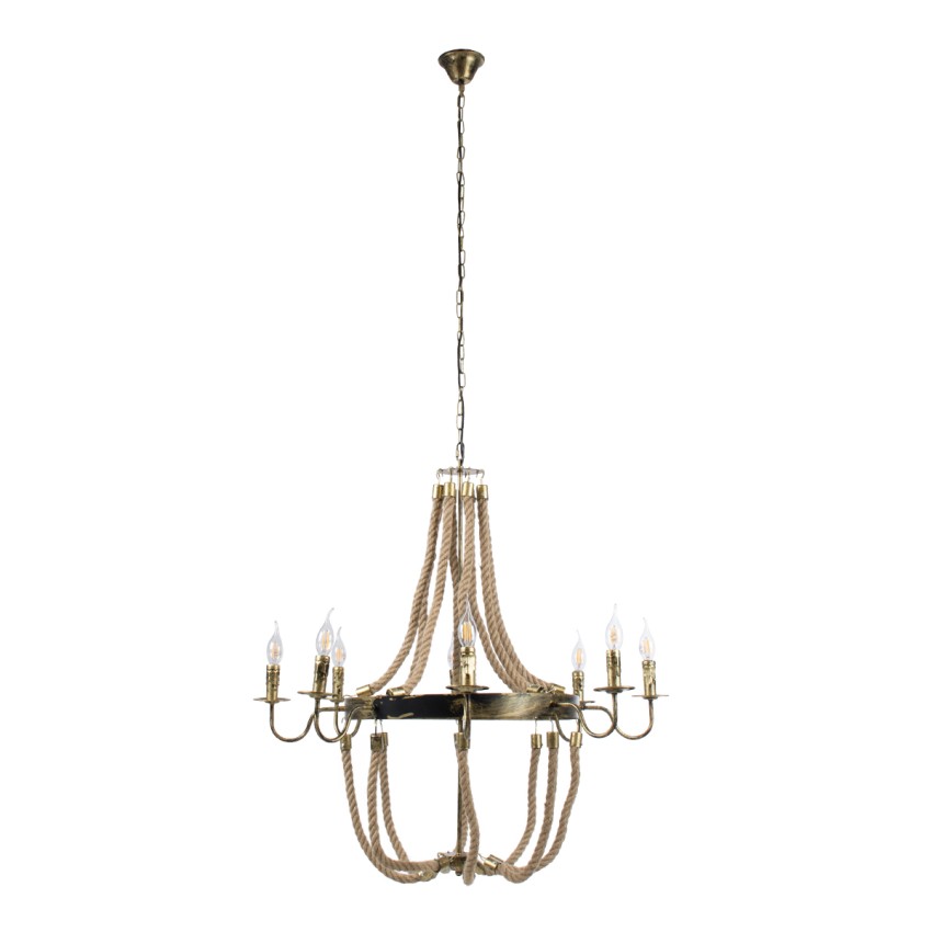 GLOBOSTAR® VICTORIAN  Vintage Κρεμαστό Φωτιστικό Οροφής με Ντουί 8 x E14 AC 220-240V IP20 - Μπρούτζινο Εφέ Σκουριάς & Μπεζ - Μ87 x Π87 x Υ80cm