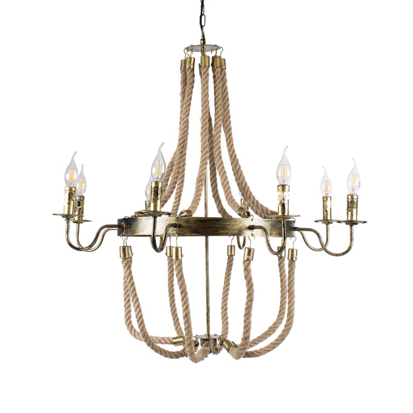 GLOBOSTAR® VICTORIAN  Vintage Κρεμαστό Φωτιστικό Οροφής με Ντουί 8 x E14 AC 220-240V IP20 - Μπρούτζινο Εφέ Σκουριάς & Μπεζ - Μ87 x Π87 x Υ80cm