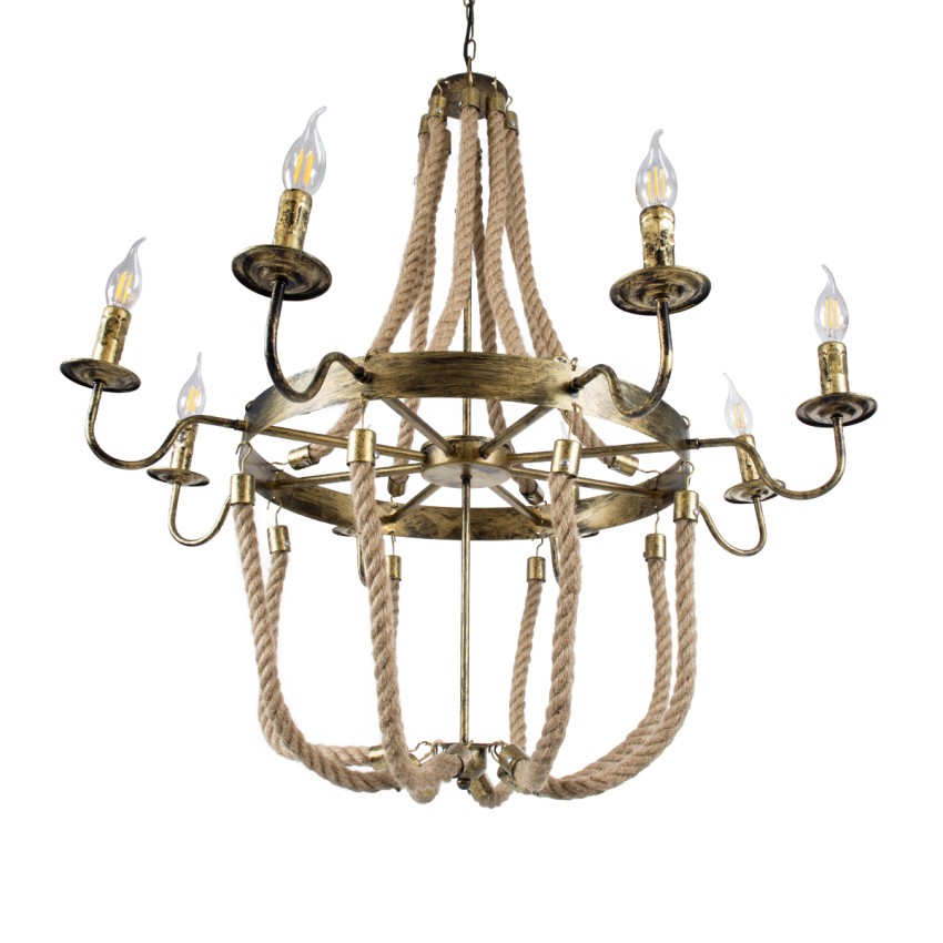 GLOBOSTAR® VICTORIAN  Vintage Κρεμαστό Φωτιστικό Οροφής με Ντουί 8 x E14 AC 220-240V IP20 - Μπρούτζινο Εφέ Σκουριάς & Μπεζ - Μ87 x Π87 x Υ80cm