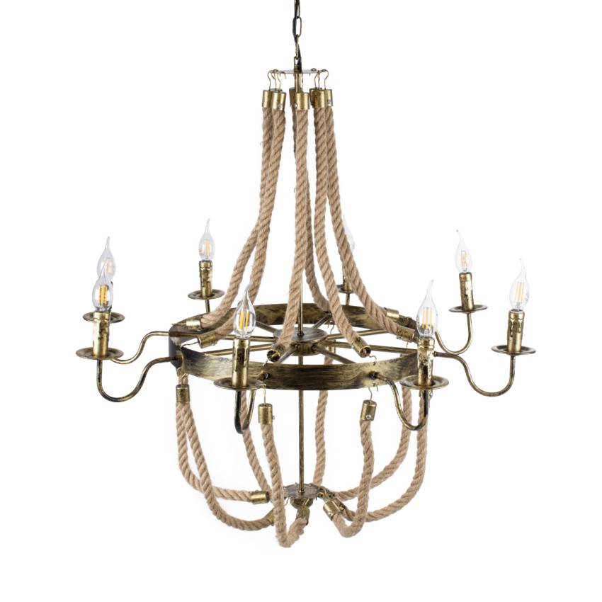 GLOBOSTAR® VICTORIAN  Vintage Κρεμαστό Φωτιστικό Οροφής με Ντουί 8 x E14 AC 220-240V IP20 - Μπρούτζινο Εφέ Σκουριάς & Μπεζ - Μ87 x Π87 x Υ80cm
