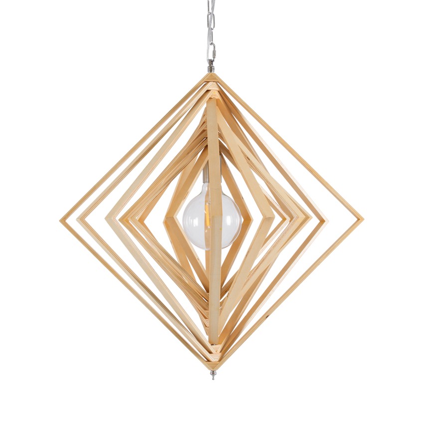 OCTAVE  Μοντέρνο Κρεμαστό Φωτιστικό Οροφής Μονόφωτο 1 x E27 IP20 Μπεζ Ξύλο - Μ64 x Π64 x Y66cm