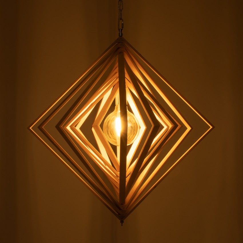 OCTAVE  Μοντέρνο Κρεμαστό Φωτιστικό Οροφής Μονόφωτο 1 x E27 IP20 Μπεζ Ξύλο - Μ64 x Π64 x Y66cm