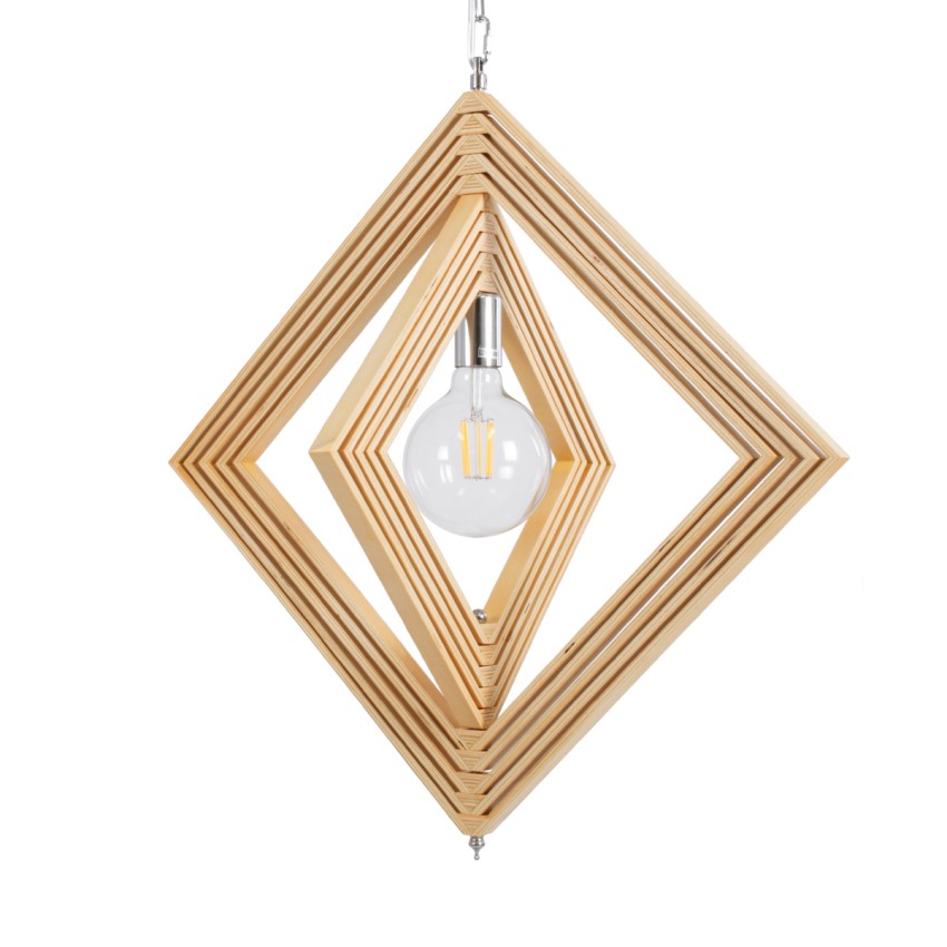 OCTAVE  Μοντέρνο Κρεμαστό Φωτιστικό Οροφής Μονόφωτο 1 x E27 IP20 Μπεζ Ξύλο - Μ64 x Π64 x Y66cm