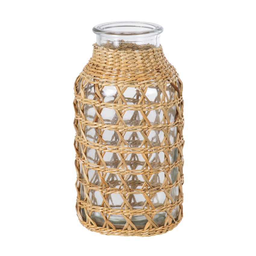 MANDY  Διακοσμητικό Βάζο Γυάλινο Διάφανο με Μπαμπού Φ8.5 x Υ17.5cm