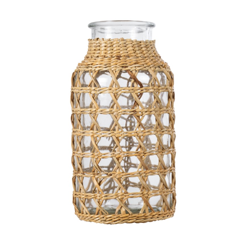 MANDY  Διακοσμητικό Βάζο Γυάλινο Διάφανο με Μπαμπού Φ8.5 x Υ17.5cm