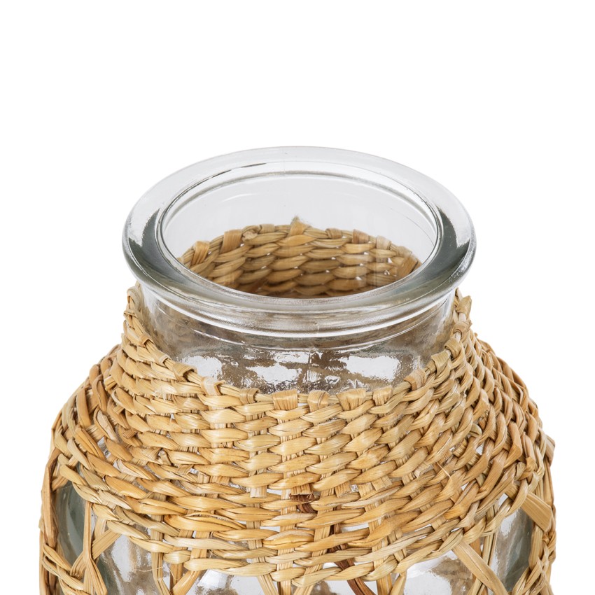 MANDY  Διακοσμητικό Βάζο Γυάλινο Διάφανο με Μπαμπού Φ8.5 x Υ17.5cm