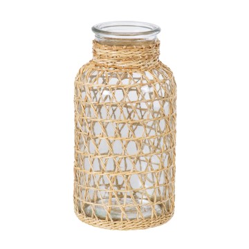 MANDY  Διακοσμητικό Βάζο Γυάλινο Διάφανο με Μπαμπού Φ8.5 x Υ17.5cm