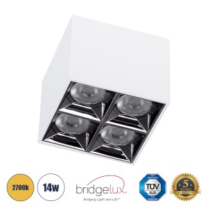 LUMINAR SUPERIOR  Επιφανειακό LED Spot Downlight TrimLess 14W 1890lm 36° AC 220-240V IP20 Μ8.2 x Π8.2 x Υ6.6cm - Λευκό με Κάτοπτρο Χρωμίου - Θερμό Λευκό 2700K - Bridgelux High Lumen Chip Gen2 - TÜV Certified Driver