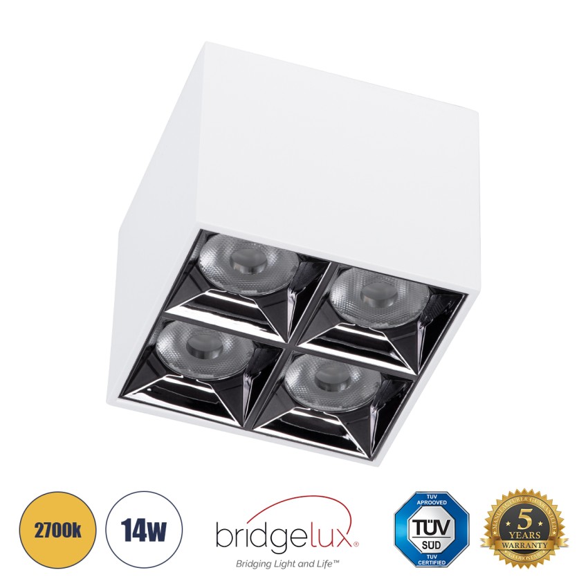 LUMINAR SUPERIOR  Επιφανειακό LED Spot Downlight TrimLess 14W 1890lm 36° AC 220-240V IP20 Μ8.2 x Π8.2 x Υ6.6cm - Λευκό με Κάτοπτρο Χρωμίου - Θερμό Λευκό 2700K - Bridgelux High Lumen Chip Gen2 - TÜV Certified Driver