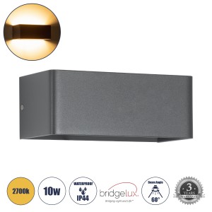 CIRCOA  Φωτιστικό Τοίχου - Απλίκα Αρχιτεκτονικού Φωτισμού Εσωτερικού/Εξωτερικού Χώρου Up & Down LED 10W 1080lm 60° AC 220-240V IP44 Μ20 x Π8 x Υ10cm - Θερμό Λευκό 2700K - Γκρι Ανθρακί - Bridgelux Chip
