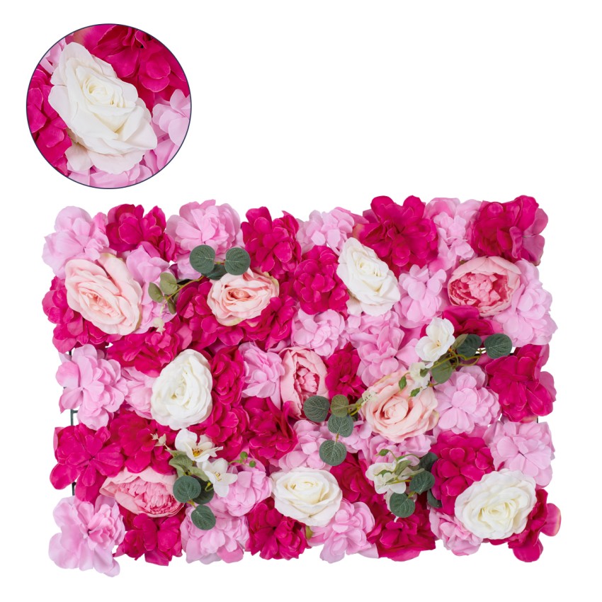Τεχνητός Κήπος ROSALIE  Τεχνητό Διακοσμητικό Πάνελ Λουλουδιών - Κάθετος Κήπος σύνθεση Ροζαλί Μ60 x Π40 x Υ6cm