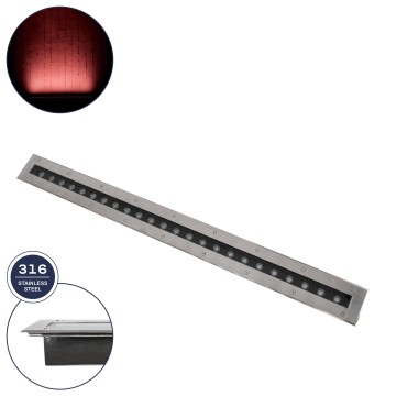 UNDERGROUND-REMVI  Χωνευτό Φωτιστικό Wall Washer Δαπέδου LED 18W 1440lm 10° DC 24V Αδιάβροχο IP68 L100 x W9 x H7.2cm Κόκκινο - Ανοξείδωτο Ατσάλι