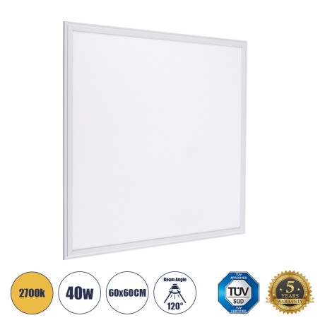 Χωνευτό LED Panel Milky Super Slim 60x60cm 40W 3600lm 120° CRI≥80Ra UGR<19 AC 220-240V IP20 Μ60 x Π60 x Υ1.5cm - Θερμό Λευκό 2700K - TÜV Certified Driver