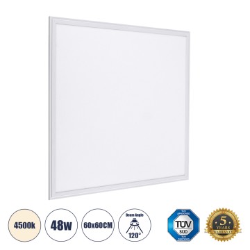 Χωνευτό LED Panel Milky Super Slim 60x60cm 48W 4560lm 120° CRI≥80Ra UGR<19 AC 220-240V IP20 Μ60 x Π60 x Υ1.5cm - Φυσικό Λευκό 4500K - TÜV Certified Driver