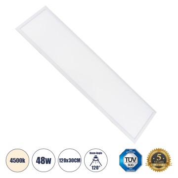 Χωνευτό LED Panel Milky Super Slim 120x30cm 48W 4560lm 120° CRI≥80Ra UGR<19 AC 220-240V IP20 Μ120 x Π30 x Υ1.5cm - Φυσικό Λευκό 4500K - TÜV Certified Driver