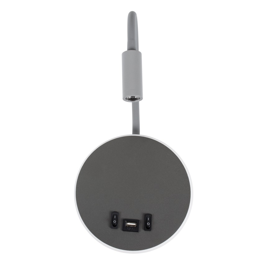 GLOBOSTAR® GOOSE  Μοντέρνο Φωτιστικό Τοίχου - Απλίκα Ξενοδοχείου Reading Light με Φορτιστή USB 3A LED 6W 600lm 36° & 360° AC 220-240V IP20 Φυσικό Λευκό 4500K - CREE XPE & Lumileds SMD Chip & TÜV SÜD Driver - Γκρι Ανθρακί Ματ - Μ15.5 x Π15 x Υ3