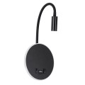 GLOBOSTAR® GOOSE  Μοντέρνο Φωτιστικό Τοίχου - Απλίκα Ξενοδοχείου Reading Light με Φορτιστή USB 3A LED 6W 600lm 36° & 360° AC 220-240V IP20 Φυσικό Λευκό 4500K - CREE XPE & Lumileds SMD Chip & TÜV SÜD Driver - Μαύρο Ματ - Μ15.5 x Π15 x Υ30.5cm